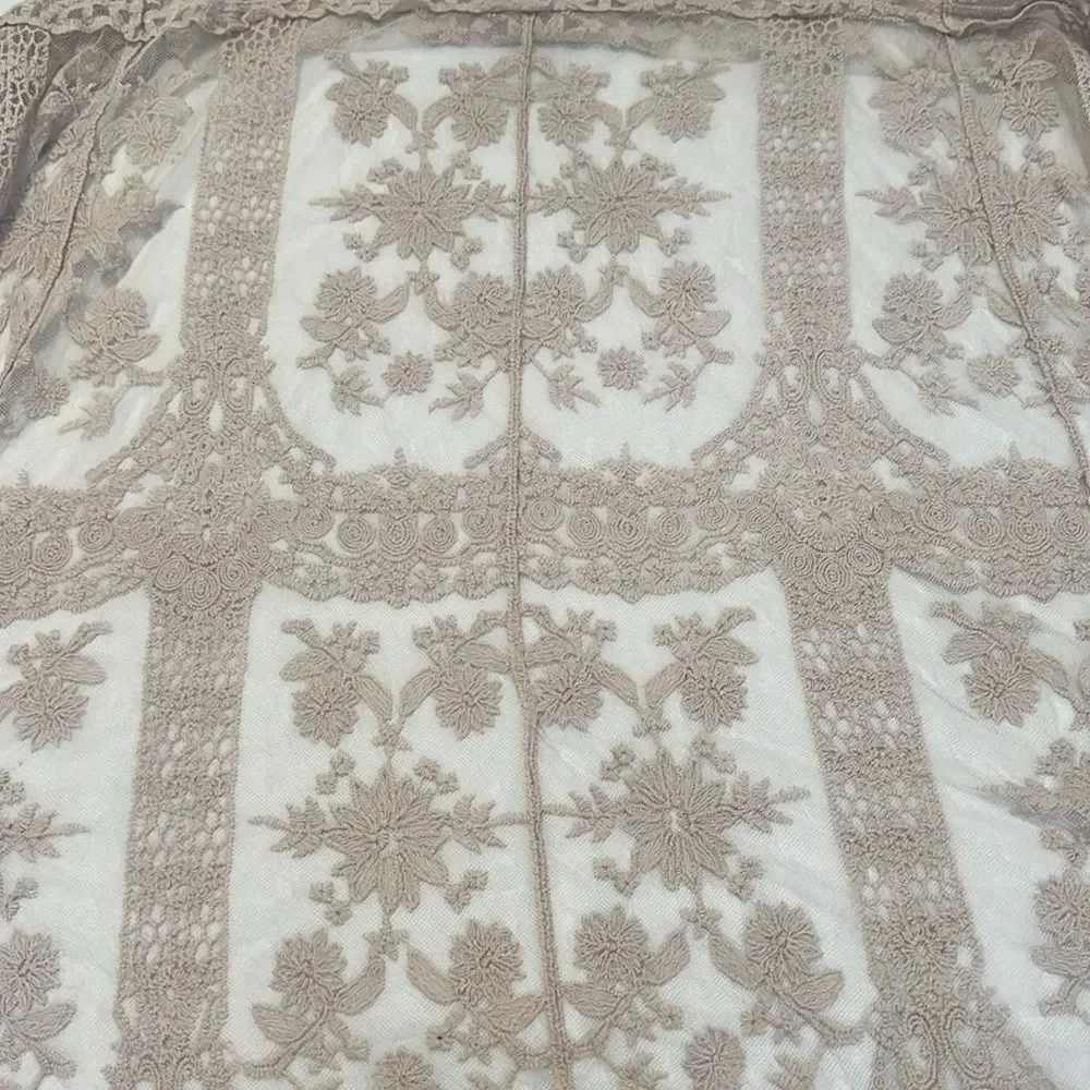 NWT Rebellion szS “oatmeal” color long lace embroidered vest cover up kimono - Picture 11 of 15